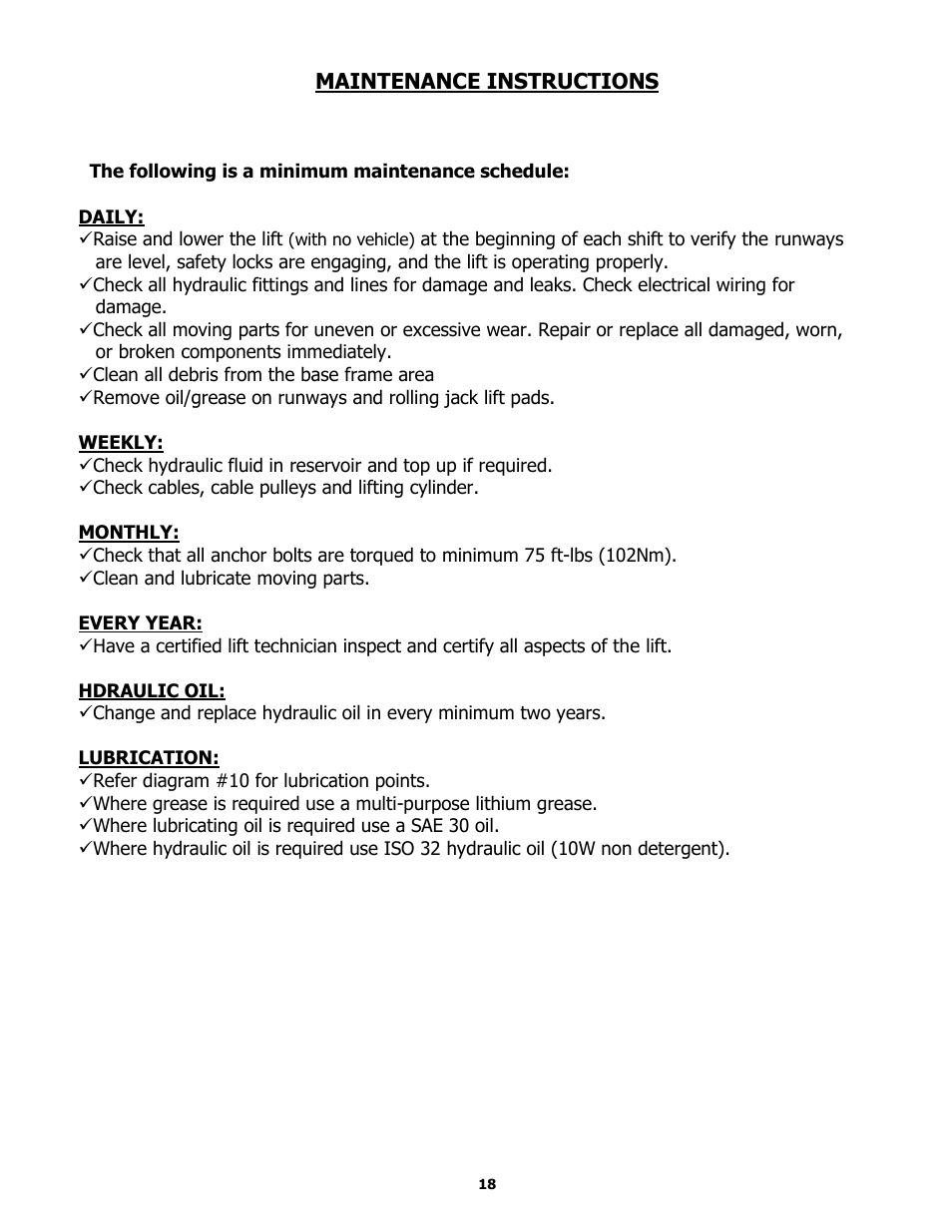 BASELINE Lift BL412 User Manual | Page 18 / 32