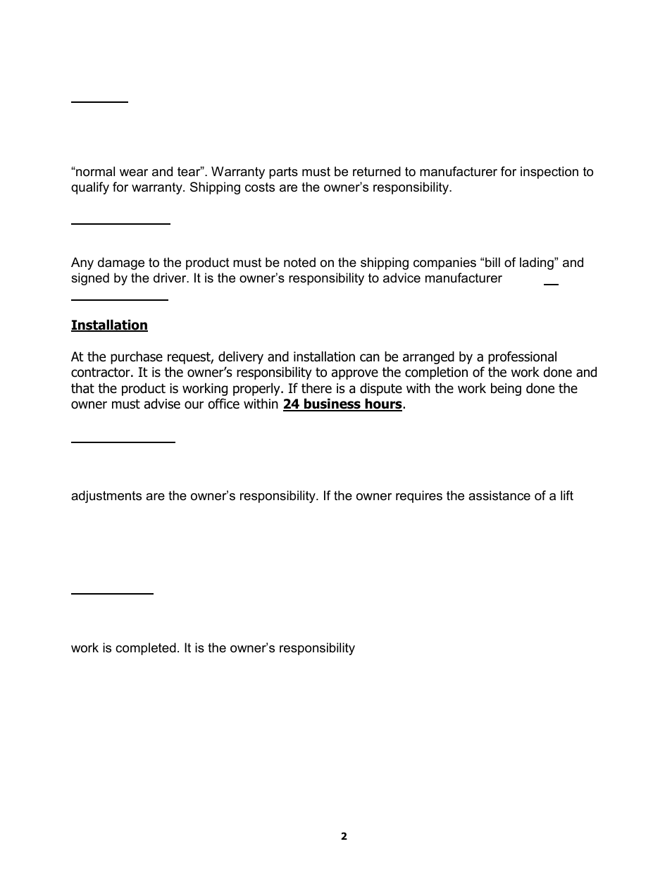 Lift purchase buyers agreement | BASELINE Lift BL412 User Manual | Page 2 / 32