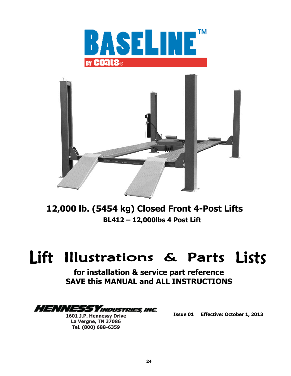 BASELINE Lift BL412 User Manual | Page 24 / 32