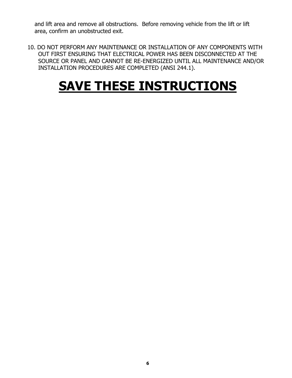 Save these instructions | BASELINE Lift BL412 User Manual | Page 6 / 32