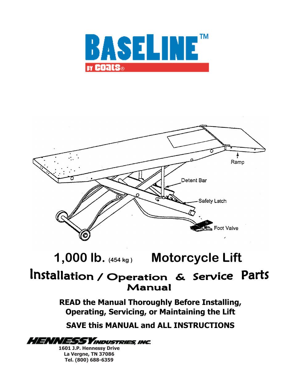 BASELINE Lift BLM1000 User Manual | 9 pages