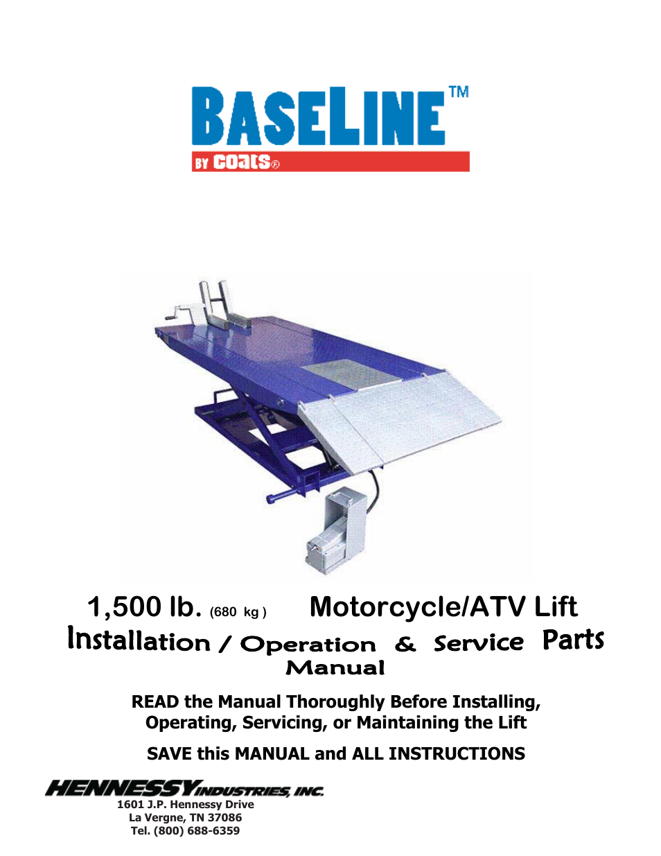 BASELINE Lift BLMC1500 User Manual | 9 pages