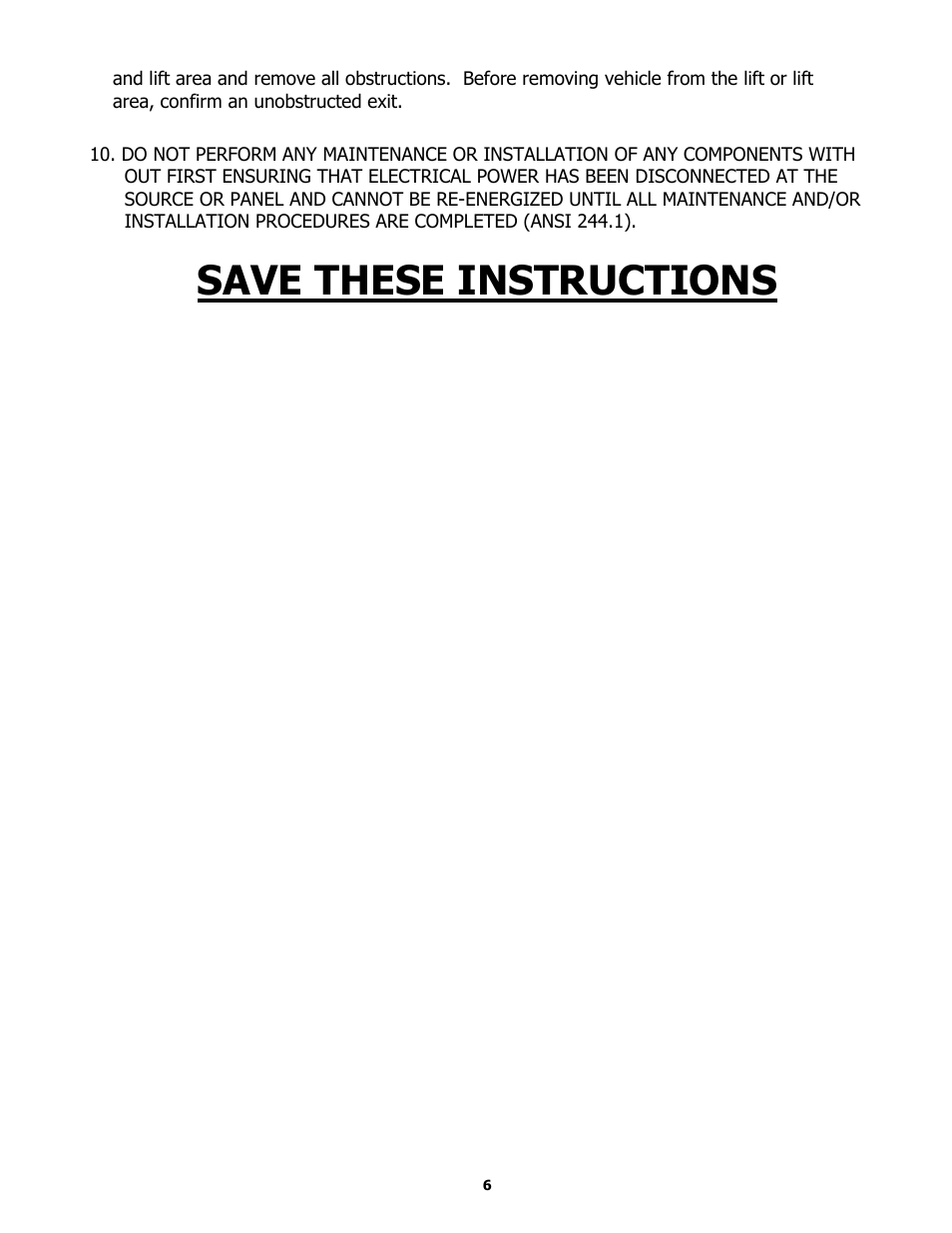 Save these instructions | BASELINE Lift BLMR06 User Manual | Page 6 / 24