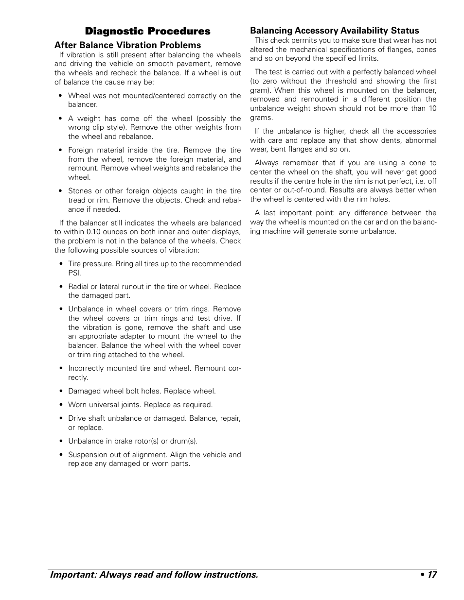 Diagnostic procedures | BASELINE 225 User Manual | Page 21 / 28