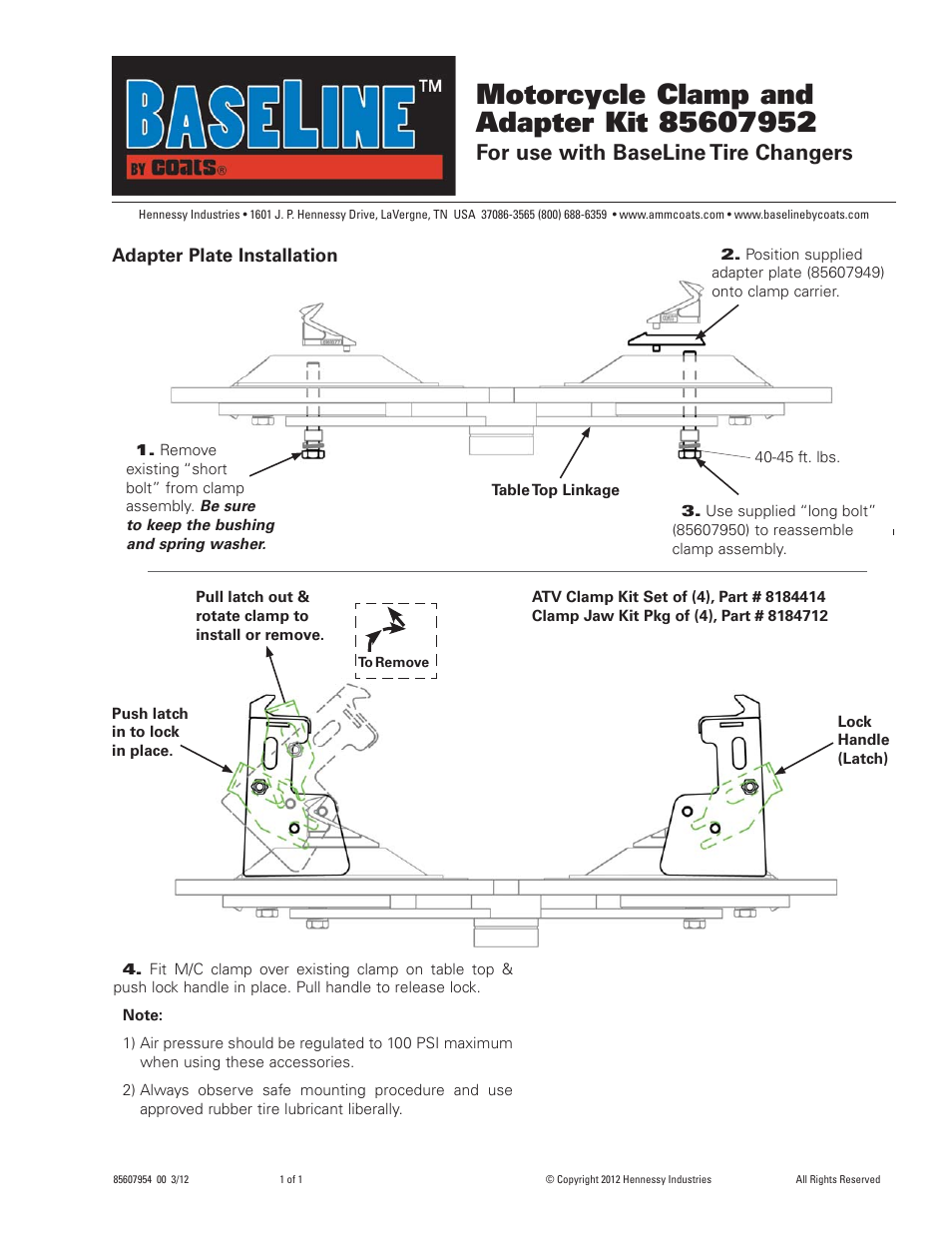BASELINE Motorcycle Clamp and Adapter Kit 85607952 User Manual | 1 page