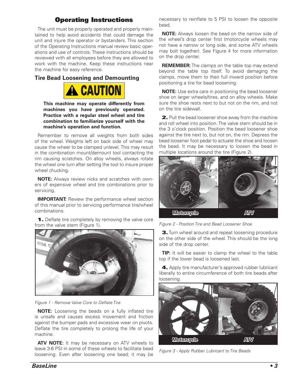 Caution, Operating instructions | BASELINE Motorcycle Ready Addendum User Manual | Page 3 / 8