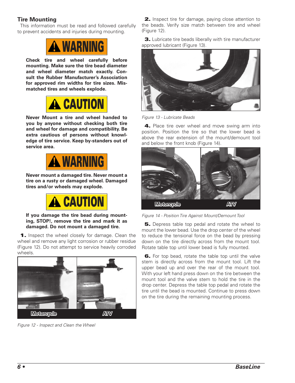 Warning, Caution | BASELINE Motorcycle Ready Addendum User Manual | Page 6 / 8