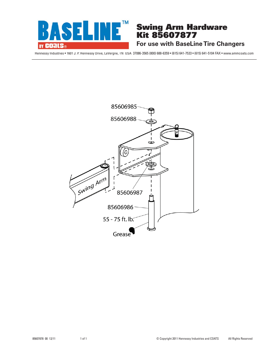 BASELINE Swing Arm Hardware Kit 85607877 User Manual | 1 page