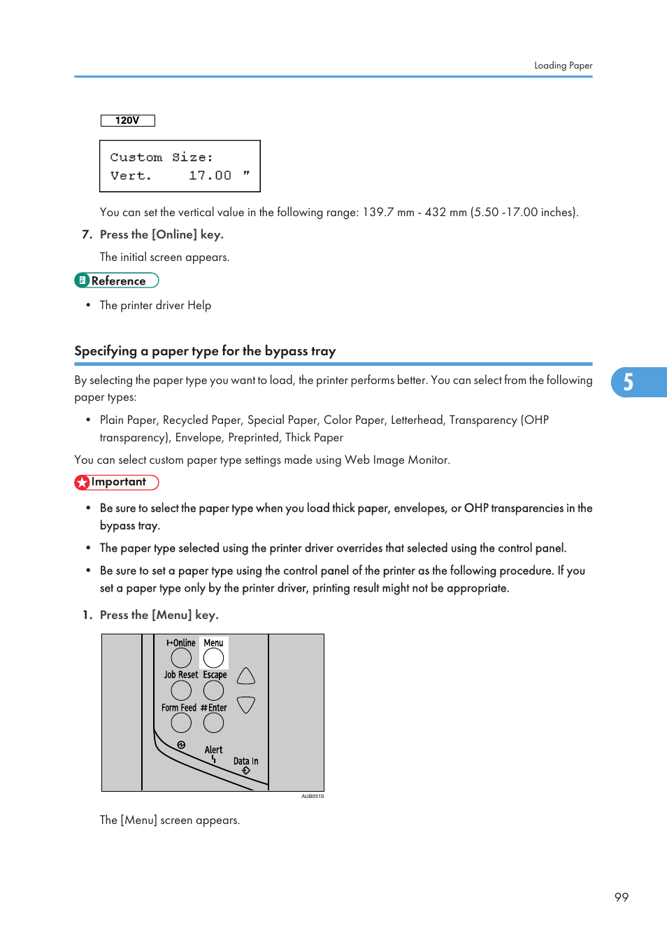 Specifying a paper type for the bypass tray | Ricoh Aficio SP 4110N User Manual | Page 101 / 204