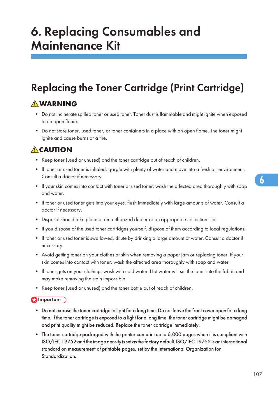 Replacing consumables and maintenance kit, Replacing the toner cartridge (print cartridge) | Ricoh Aficio SP 4110N User Manual | Page 109 / 204