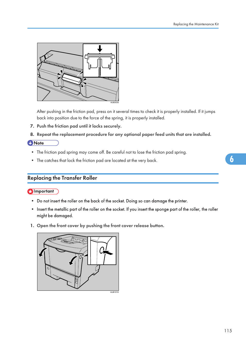 Replacing the transfer roller | Ricoh Aficio SP 4110N User Manual | Page 117 / 204