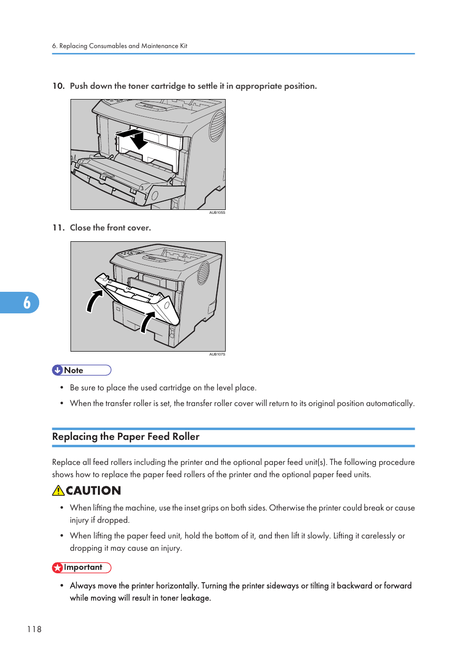 Replacing the paper feed roller | Ricoh Aficio SP 4110N User Manual | Page 120 / 204