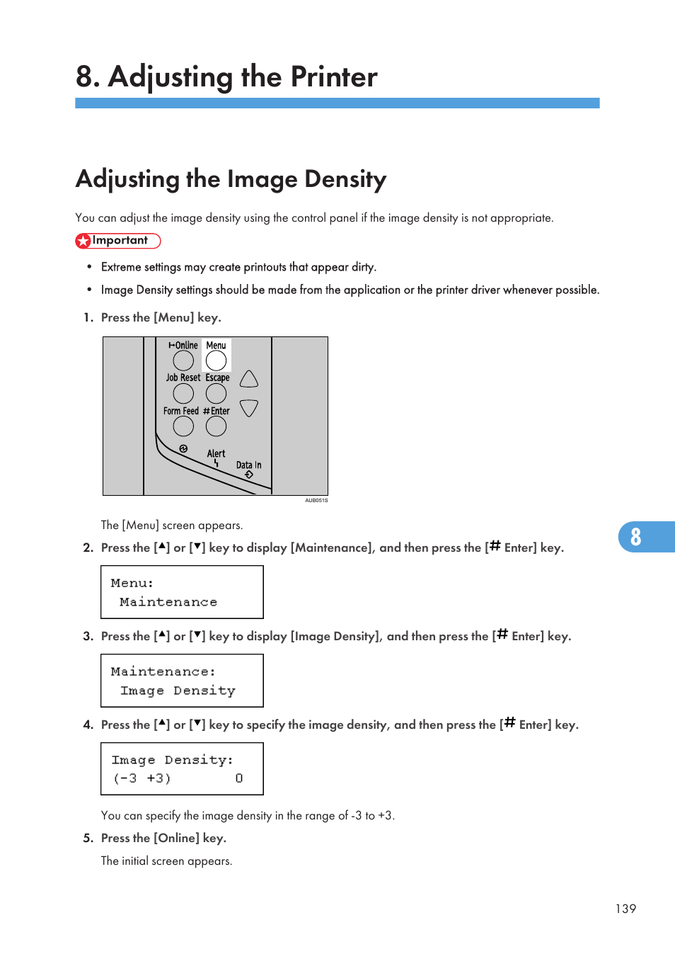 Adjusting the printer, Adjusting the image density | Ricoh Aficio SP 4110N User Manual | Page 141 / 204