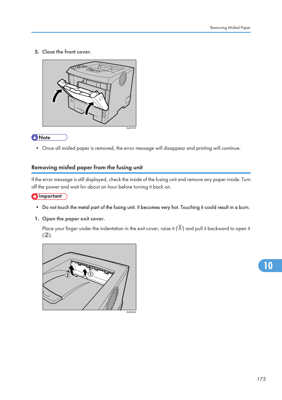 Removing misfed paper from the fusing unit | Ricoh Aficio SP 4110N User Manual | Page 177 / 204