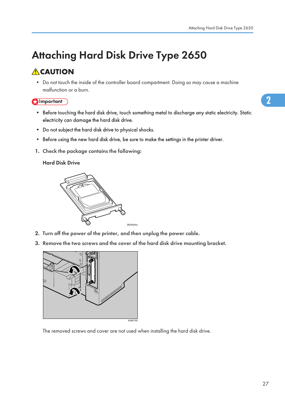 Attaching hard disk drive type 2650, See p.27 "attaching hard disk drive type 2650 | Ricoh Aficio SP 4110N User Manual | Page 29 / 204