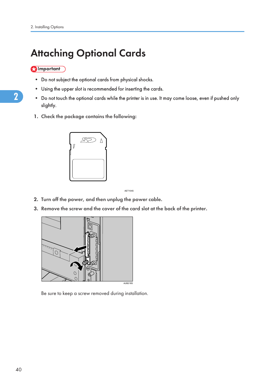 Attaching optional cards, See p.40 "attaching optional cards | Ricoh Aficio SP 4110N User Manual | Page 42 / 204