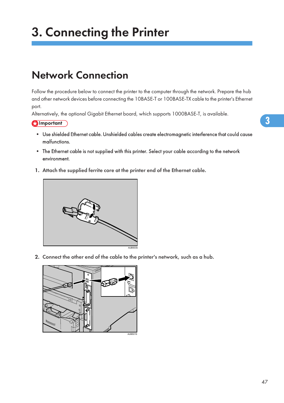 Connecting the printer, Network connection | Ricoh Aficio SP 4110N User Manual | Page 49 / 204