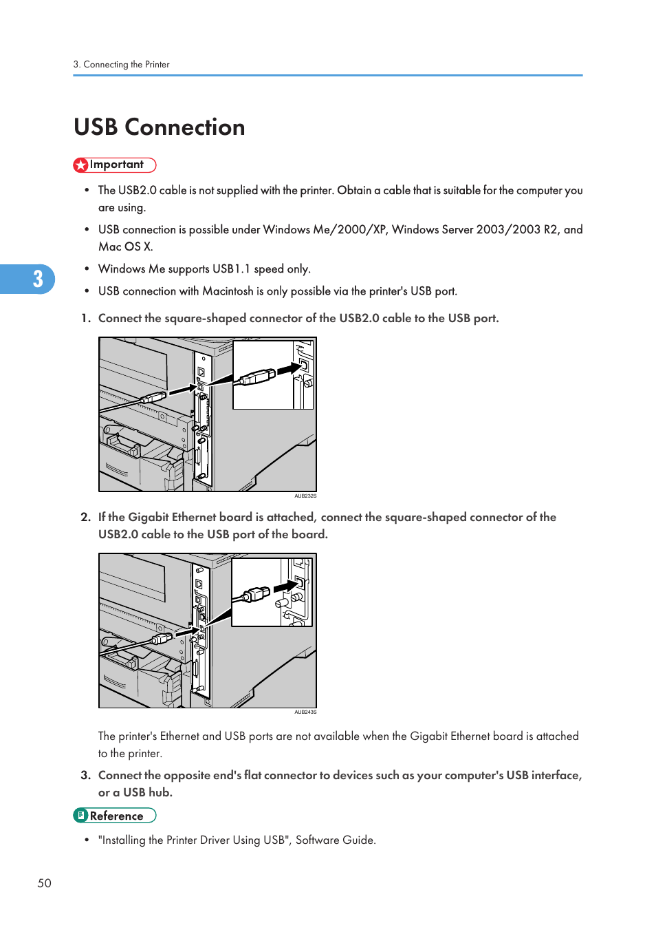 Usb connection | Ricoh Aficio SP 4110N User Manual | Page 52 / 204