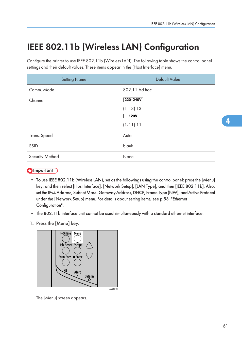 Ieee 802.11b (wireless lan) configuration | Ricoh Aficio SP 4110N User Manual | Page 63 / 204