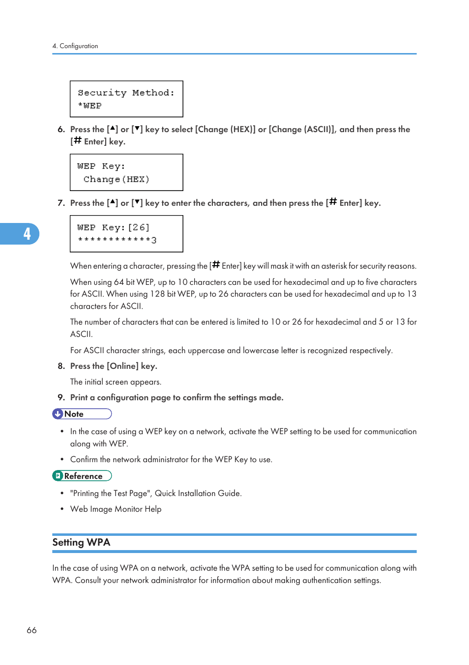 Setting wpa | Ricoh Aficio SP 4110N User Manual | Page 68 / 204