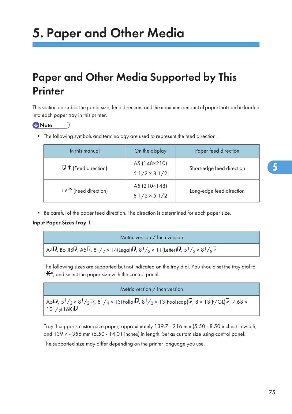 Paper and other media, Paper and other media supported by this printer | Ricoh Aficio SP 4110N User Manual | Page 77 / 204