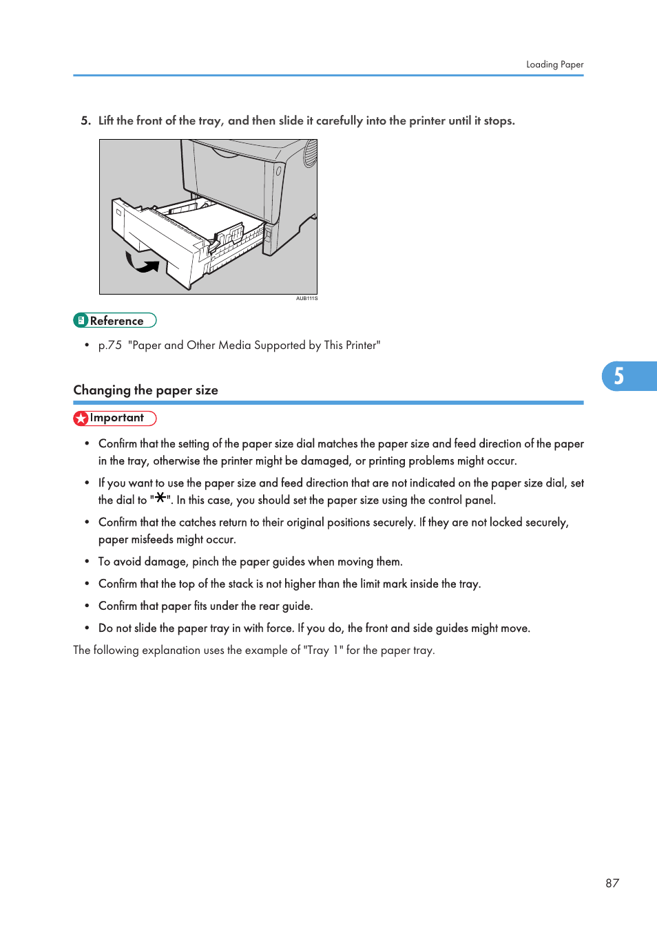 Changing the paper size | Ricoh Aficio SP 4110N User Manual | Page 89 / 204