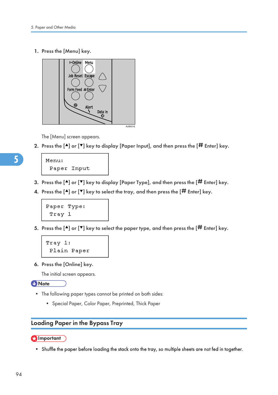 Loading paper in the bypass tray | Ricoh Aficio SP 4110N User Manual | Page 96 / 204