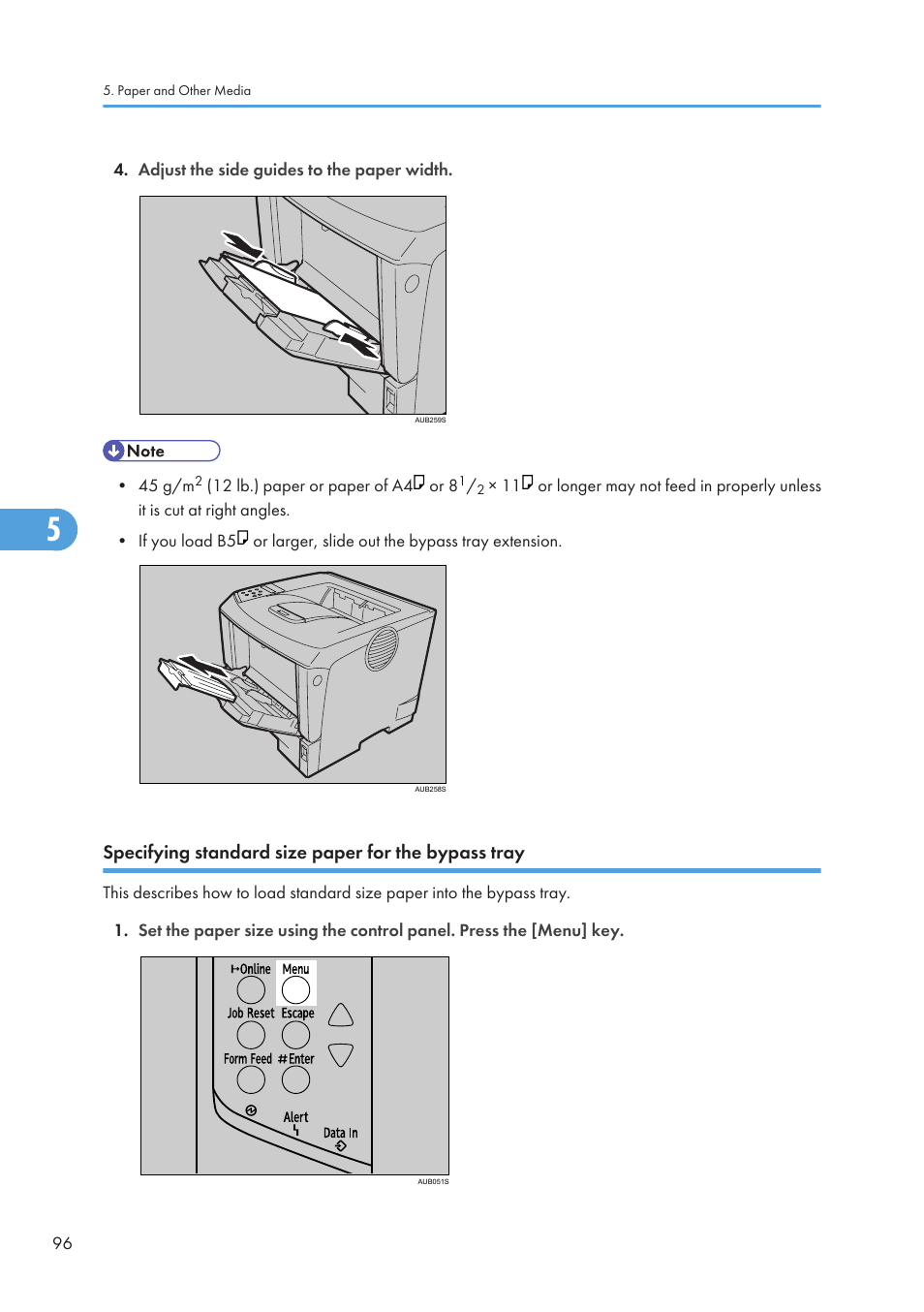 Specifying standard size paper for the bypass tray | Ricoh Aficio SP 4110N User Manual | Page 98 / 204