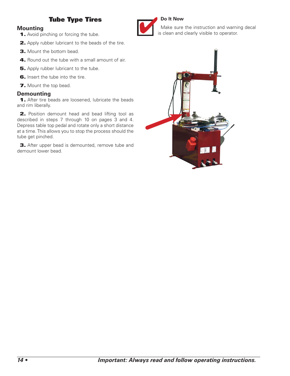 Tube type tires | BASELINE Tire Changer User Manual | Page 18 / 30