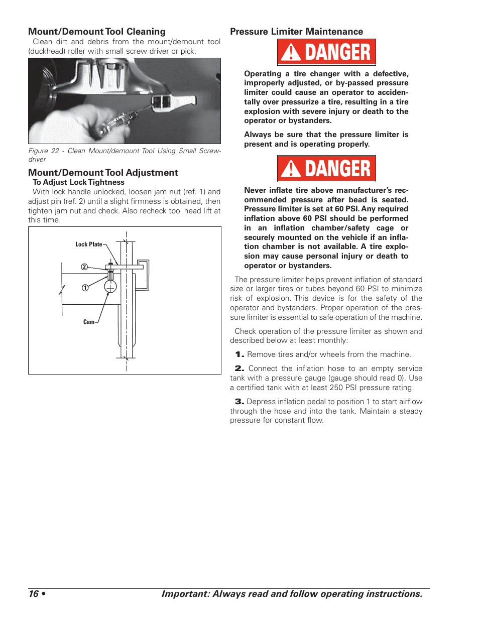 Danger | BASELINE Tire Changer User Manual | Page 20 / 30