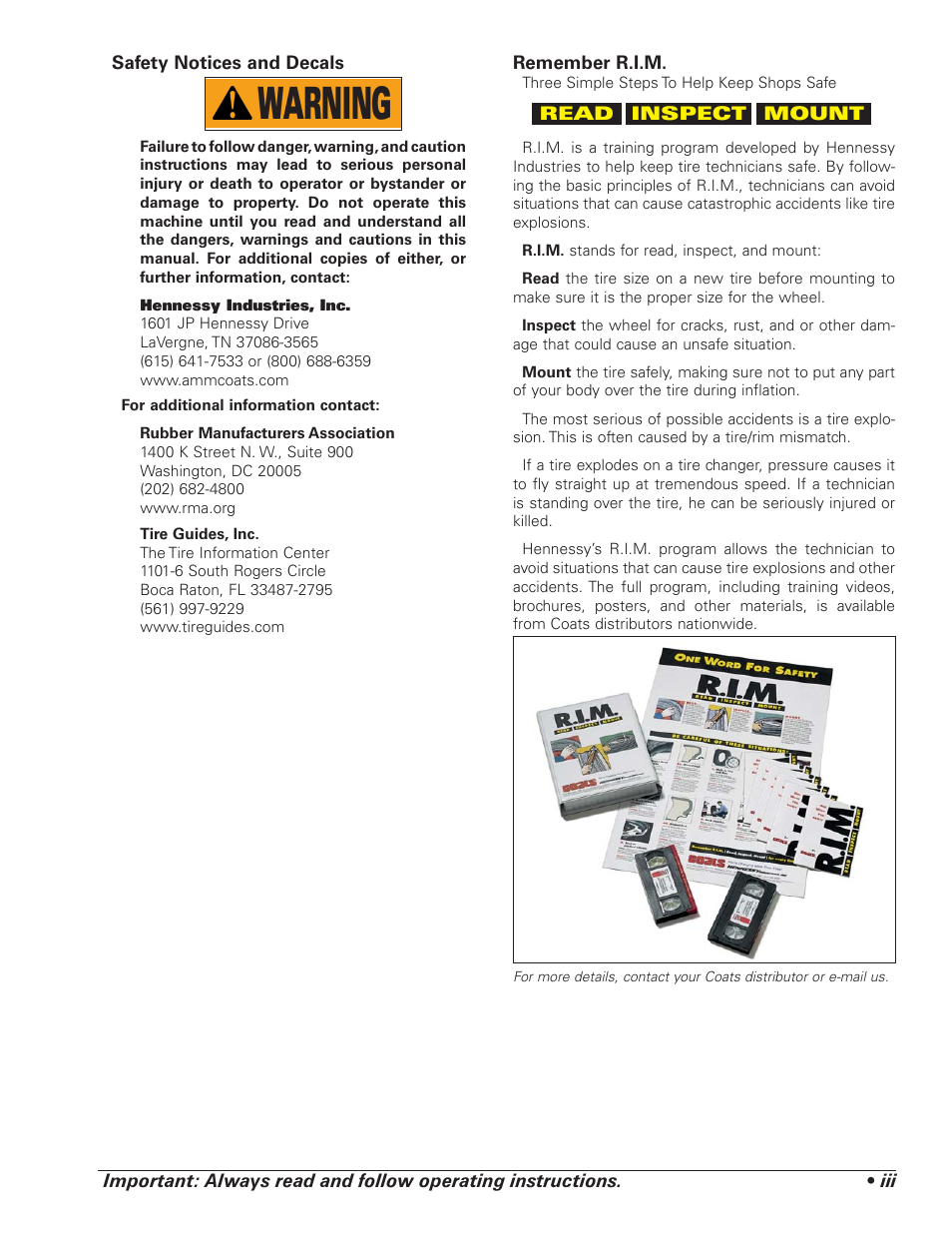 Warning | BASELINE Tire Changer User Manual | Page 3 / 30