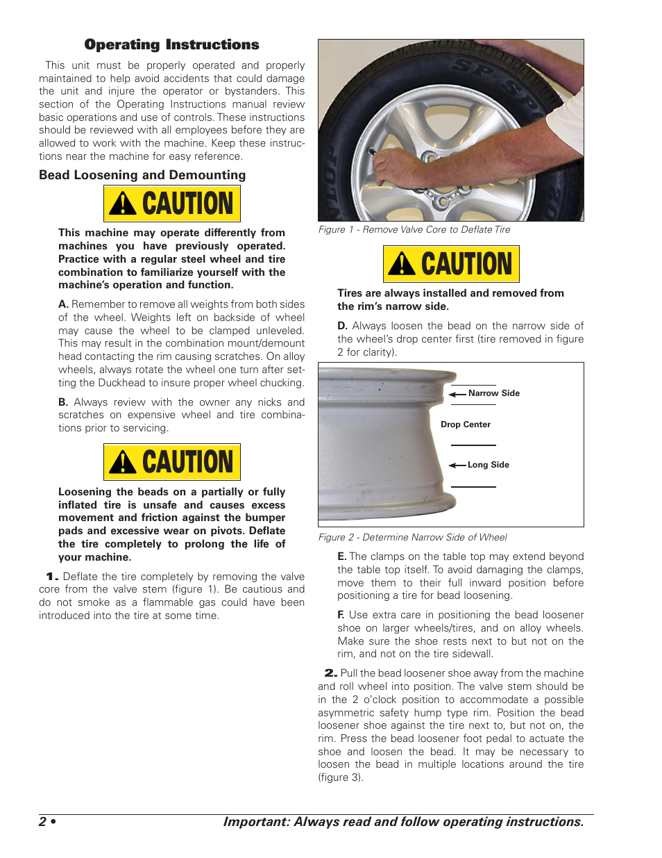 Caution, Operating instructions | BASELINE Tire Changer User Manual | Page 6 / 30