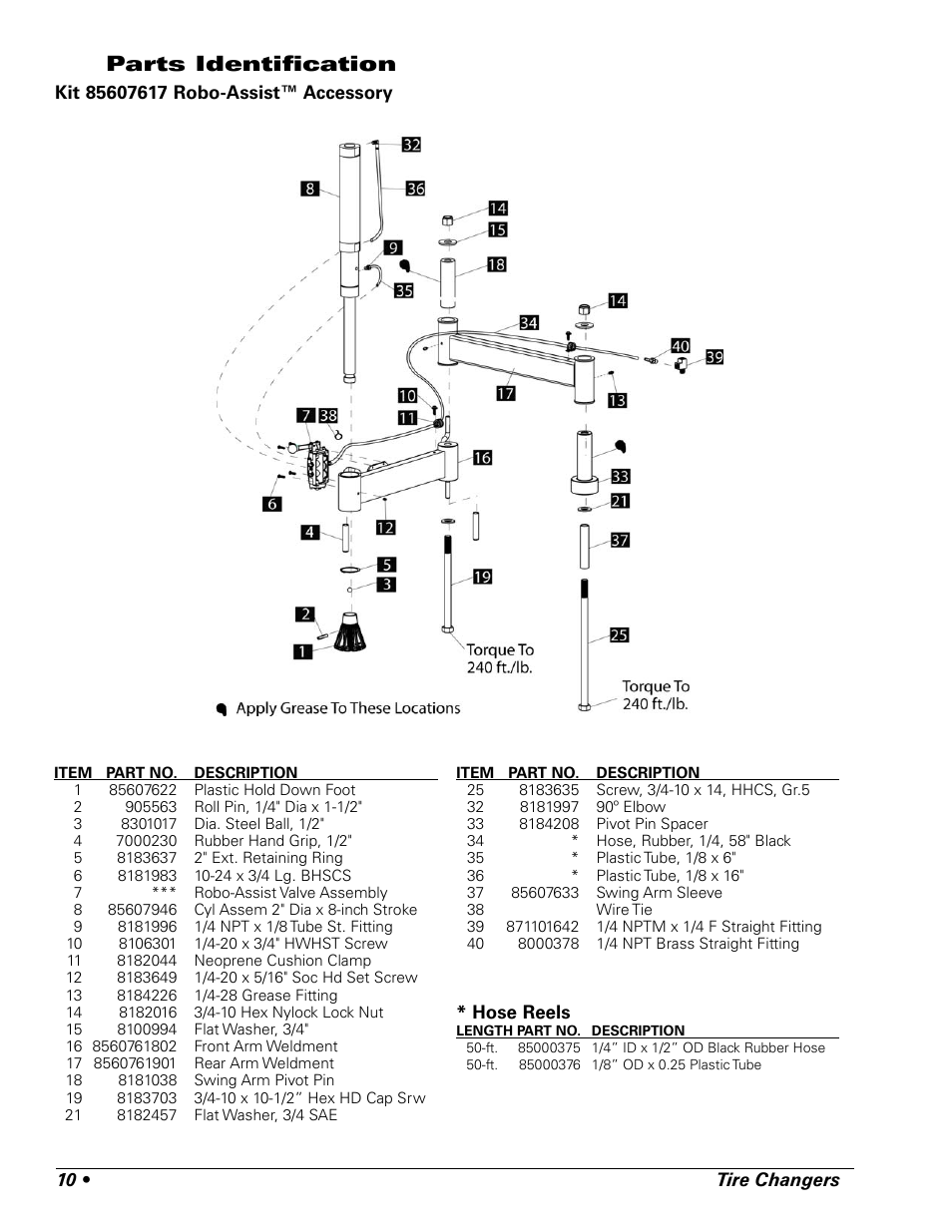 Parts identifi cation | BASELINE Robo-Assist Accessory Kit 85607617 User Manual | Page 10 / 12