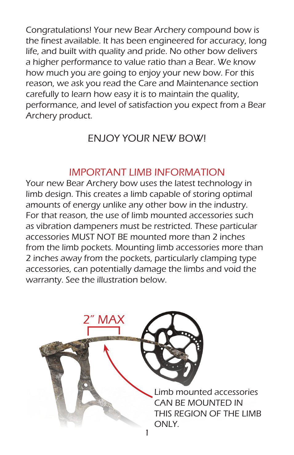 2” max | Bear Archery Compound Bow 2014 User Manual | Page 4 / 40