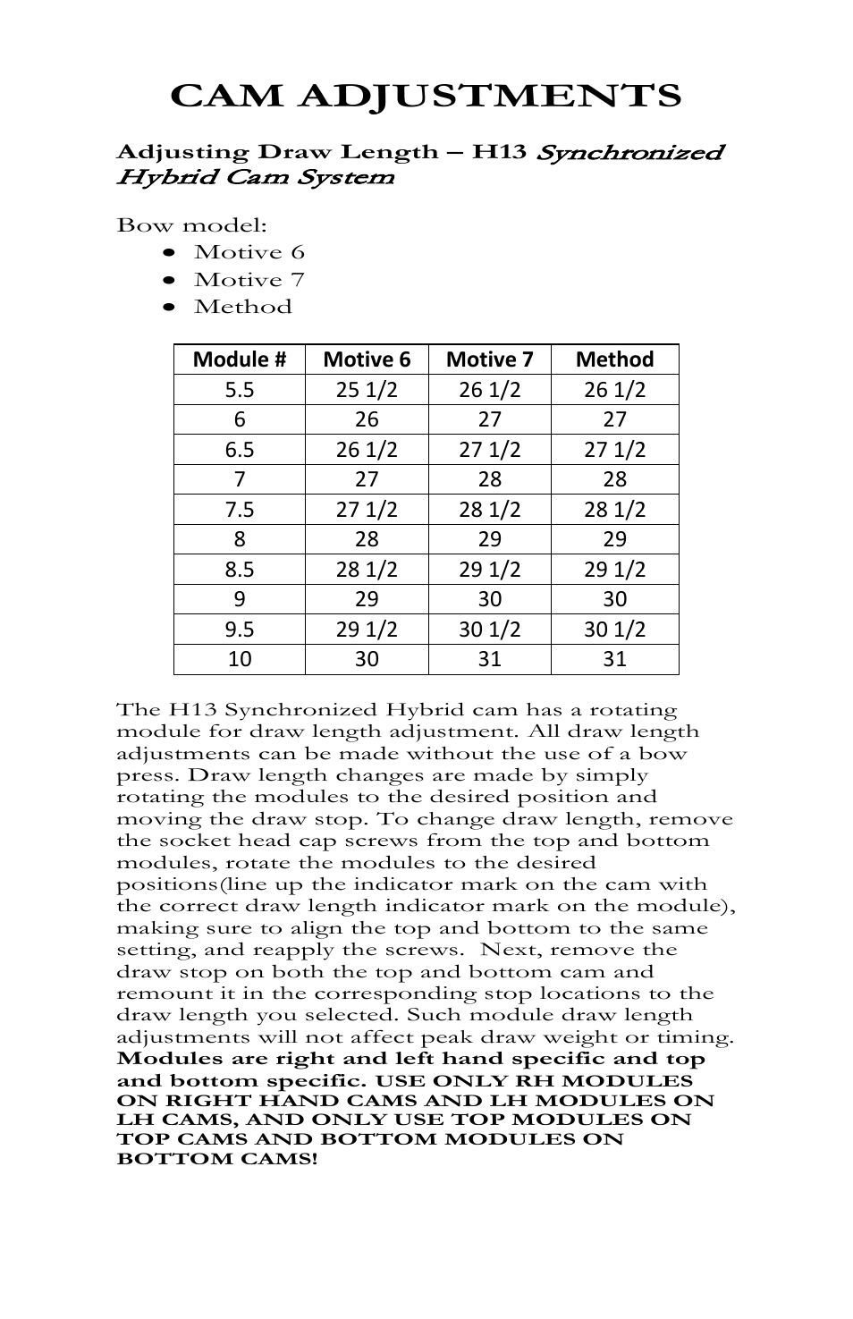 Cam adjustments | Bear Archery Compound Bow 2013 User Manual | Page 15 / 39