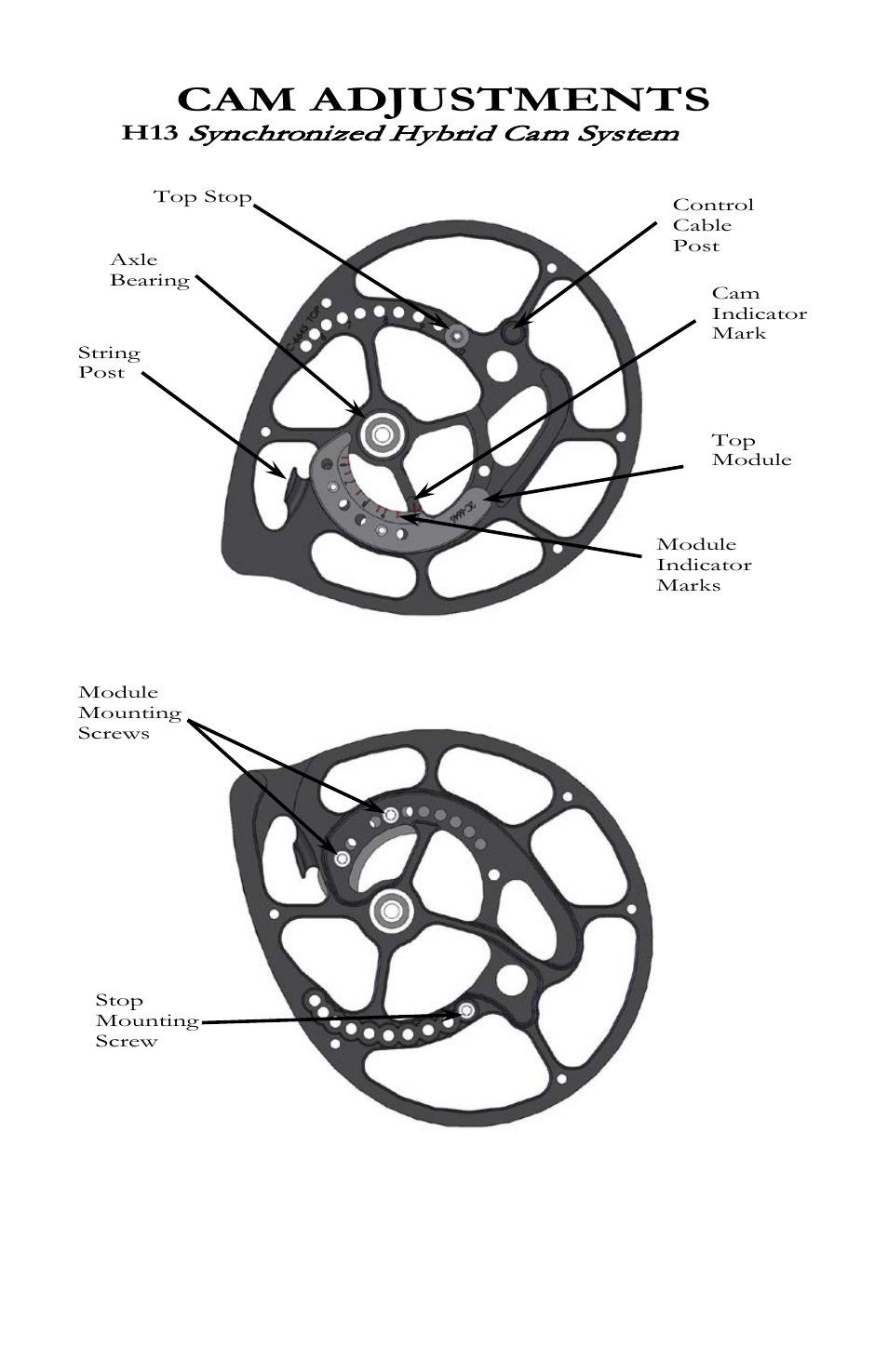 Cam adjustments, Synchronized hybrid cam system | Bear Archery Compound Bow 2013 User Manual | Page 16 / 39