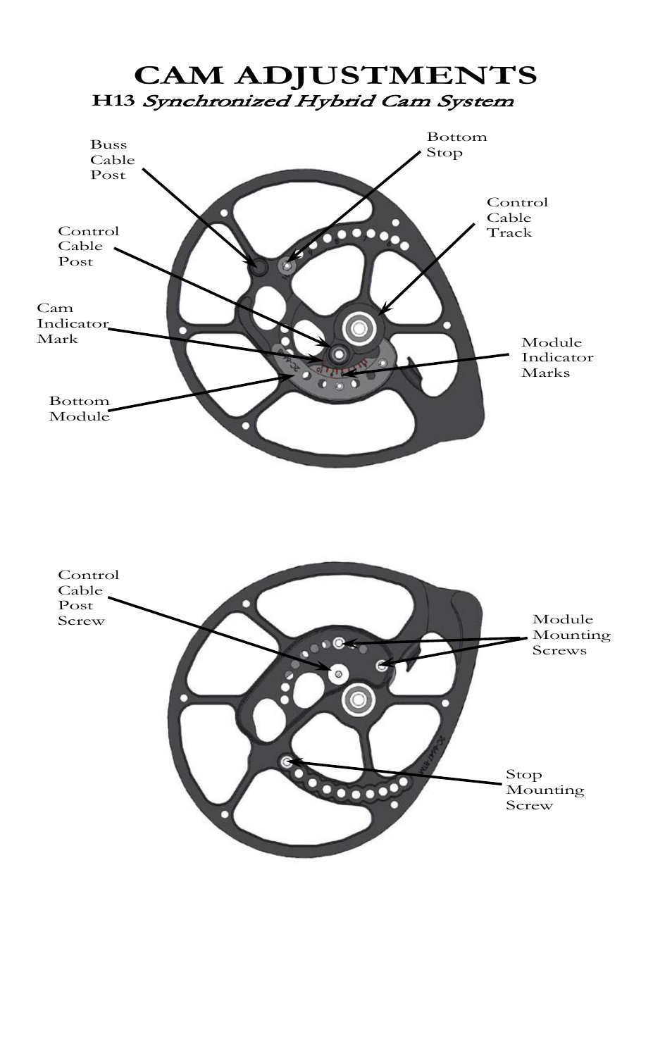 Cam adjustments, Synchronized hybrid cam system | Bear Archery Compound Bow 2013 User Manual | Page 17 / 39