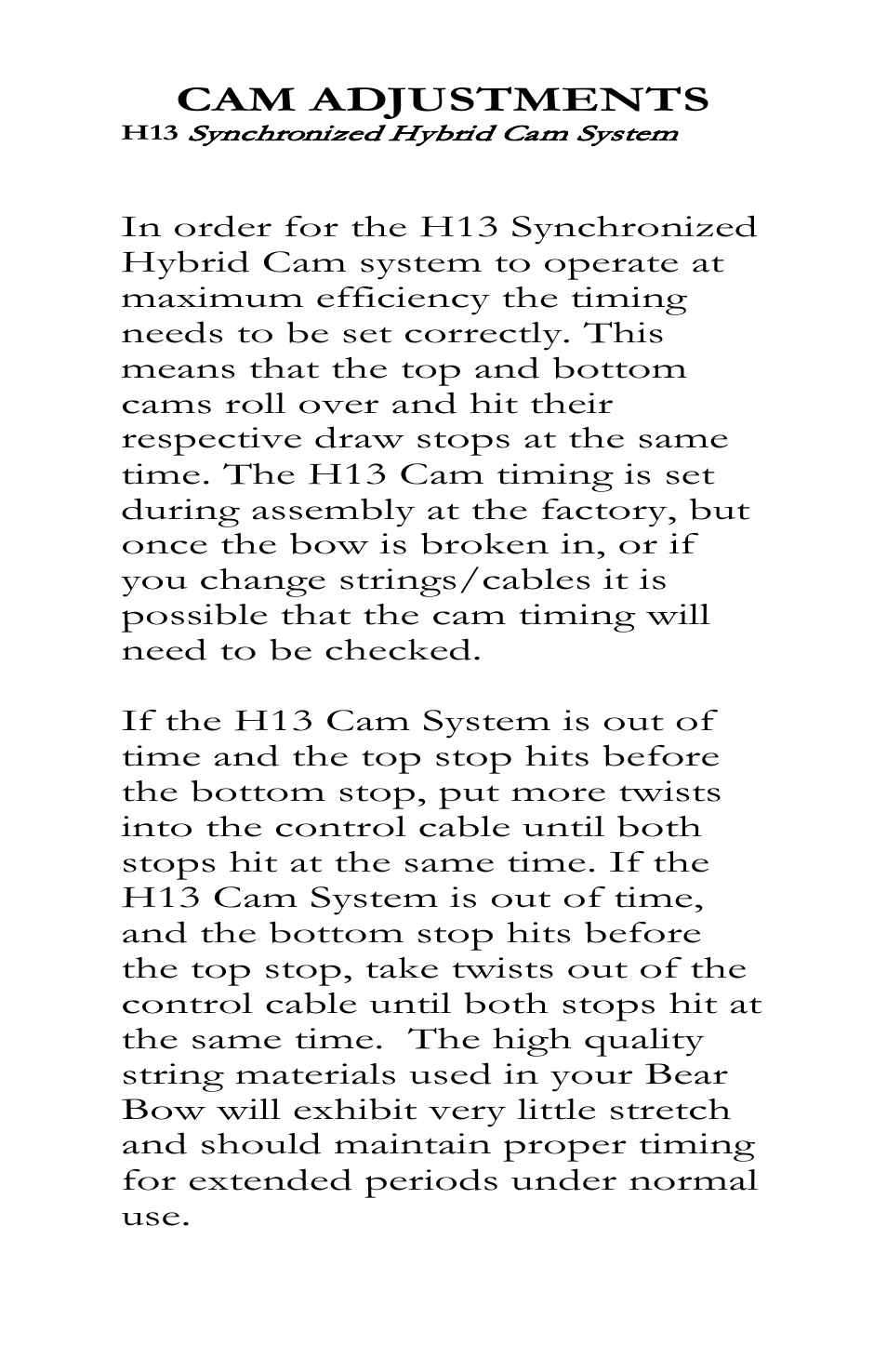 Cam adjustments | Bear Archery Compound Bow 2013 User Manual | Page 18 / 39