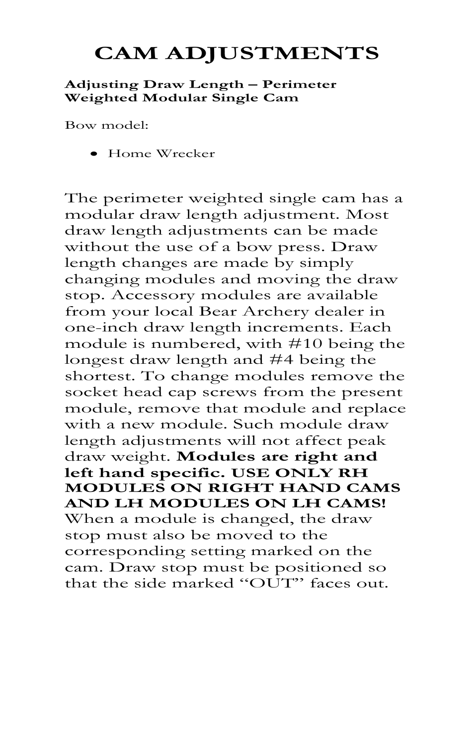 Cam adjustments | Bear Archery Compound Bow 2013 User Manual | Page 27 / 39