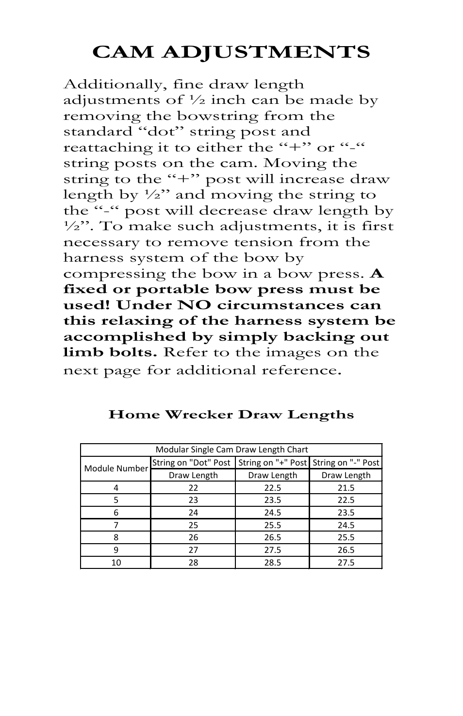 Cam adjustments | Bear Archery Compound Bow 2013 User Manual | Page 28 / 39