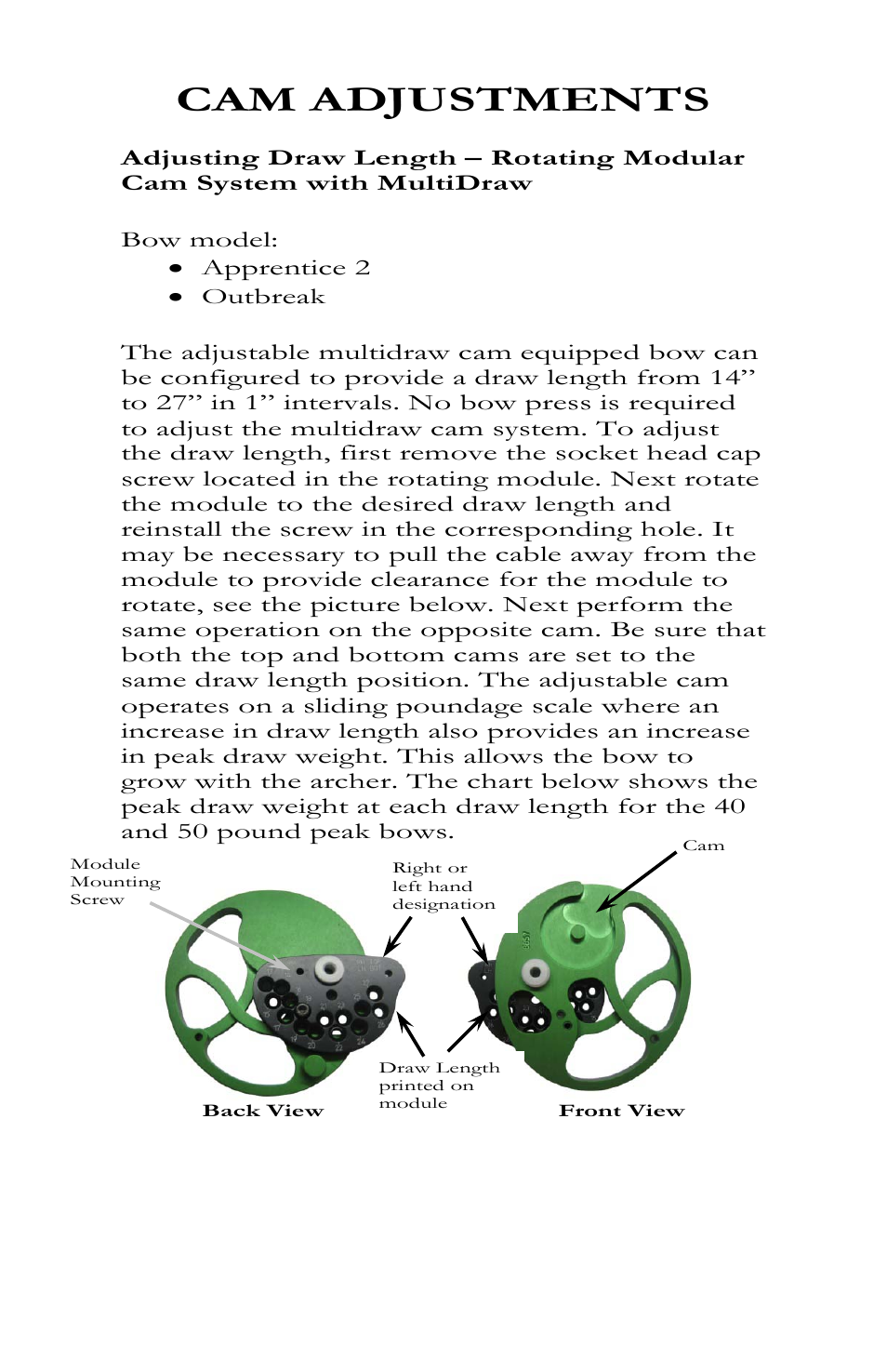 Cam adjustments | Bear Archery Compound Bow 2013 User Manual | Page 30 / 39