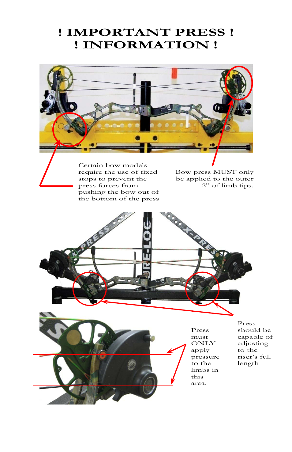 Important press ! ! information | Bear Archery Compound Bow 2012 User Manual | Page 5 / 36