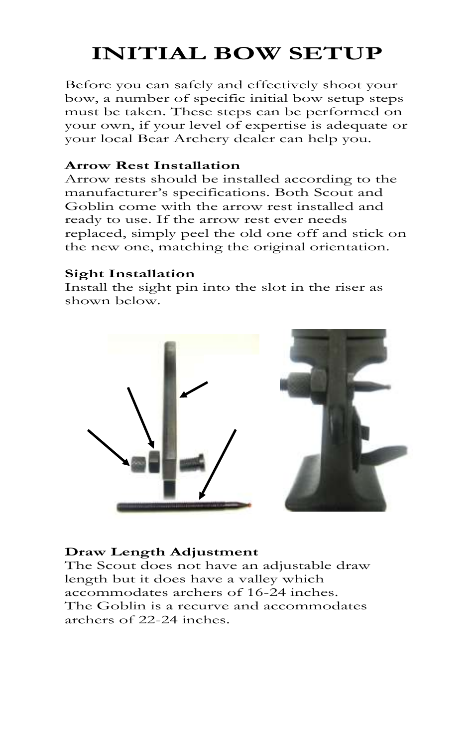 Initial bow setup | Bear Archery Goblin 2012 User Manual | Page 7 / 13