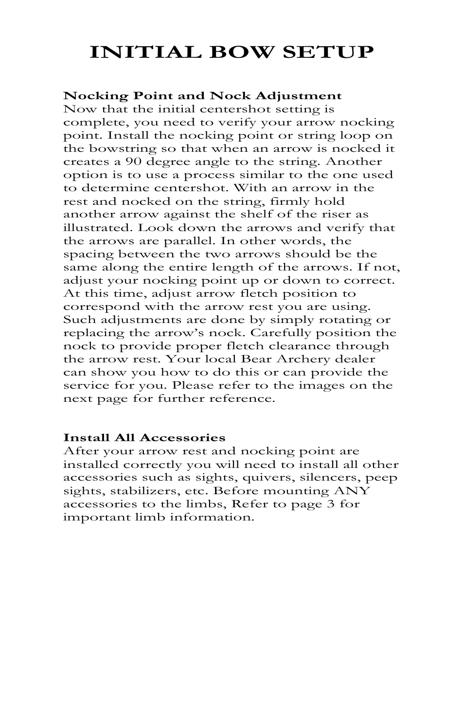 Initial bow setup | Bear Archery Compound Bow 2010 User Manual | Page 21 / 26