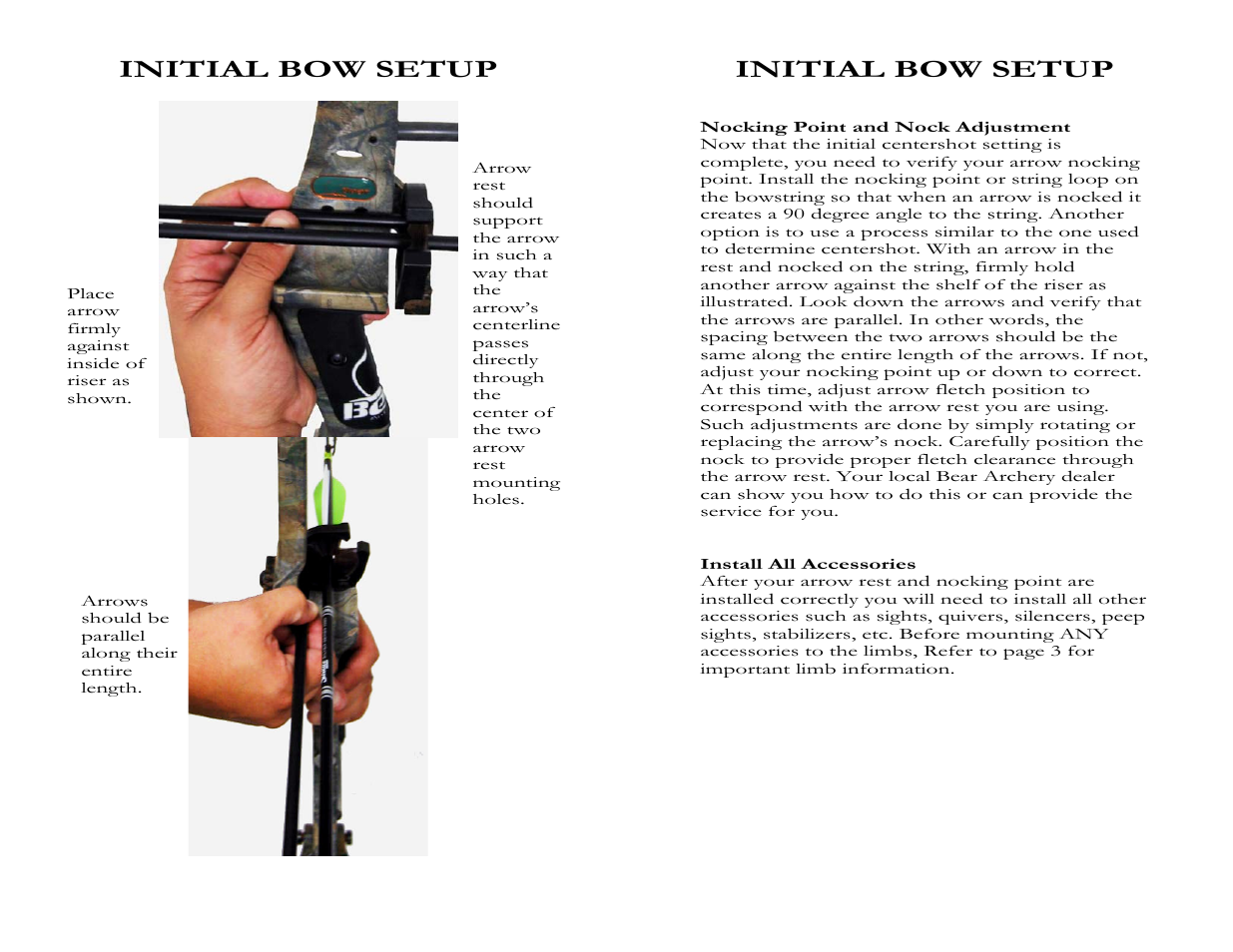 Initial bow setup | Bear Archery Compound Bow 2008 User Manual | Page 10 / 13