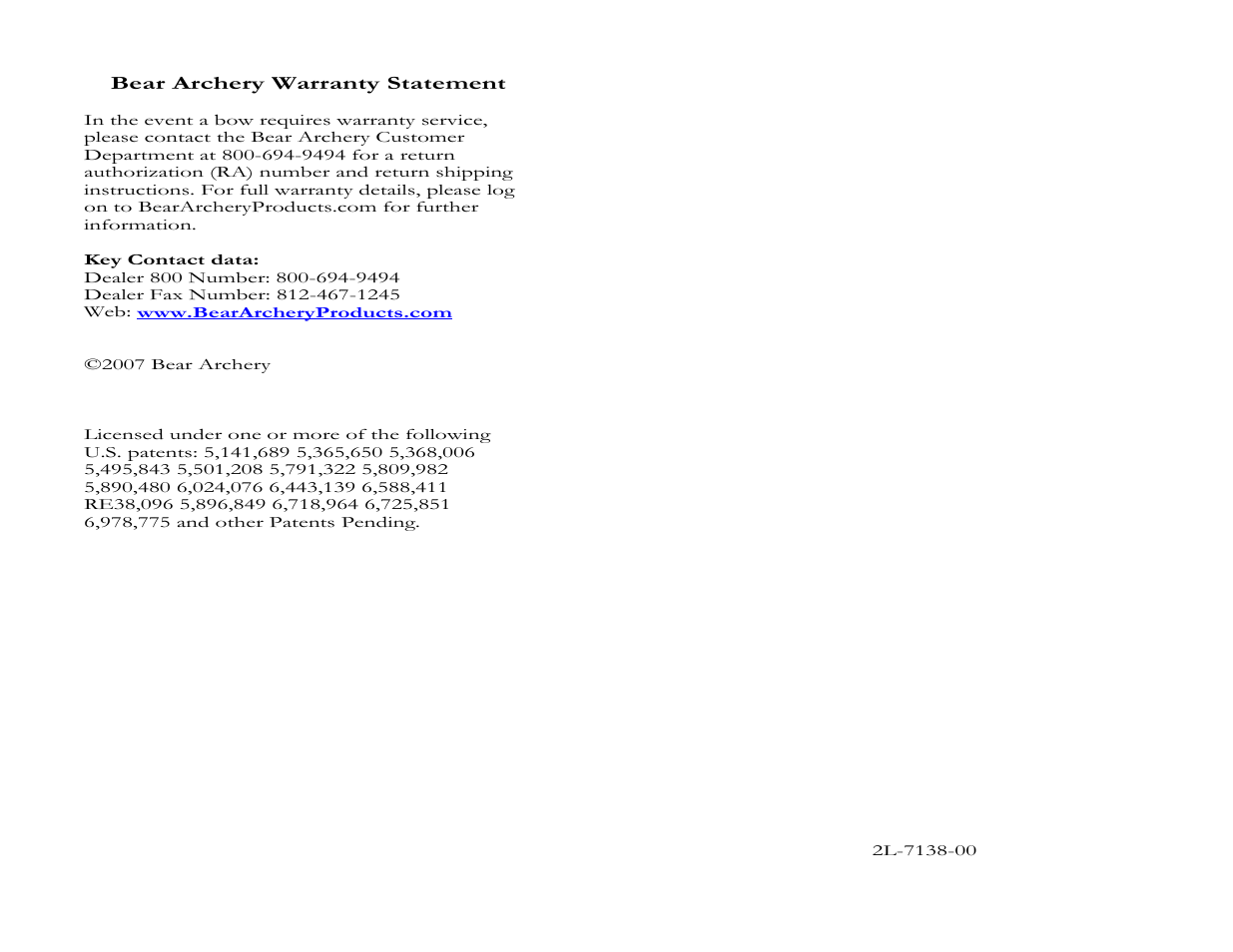 Bear Archery Compound Bow 2008 User Manual | Page 13 / 13