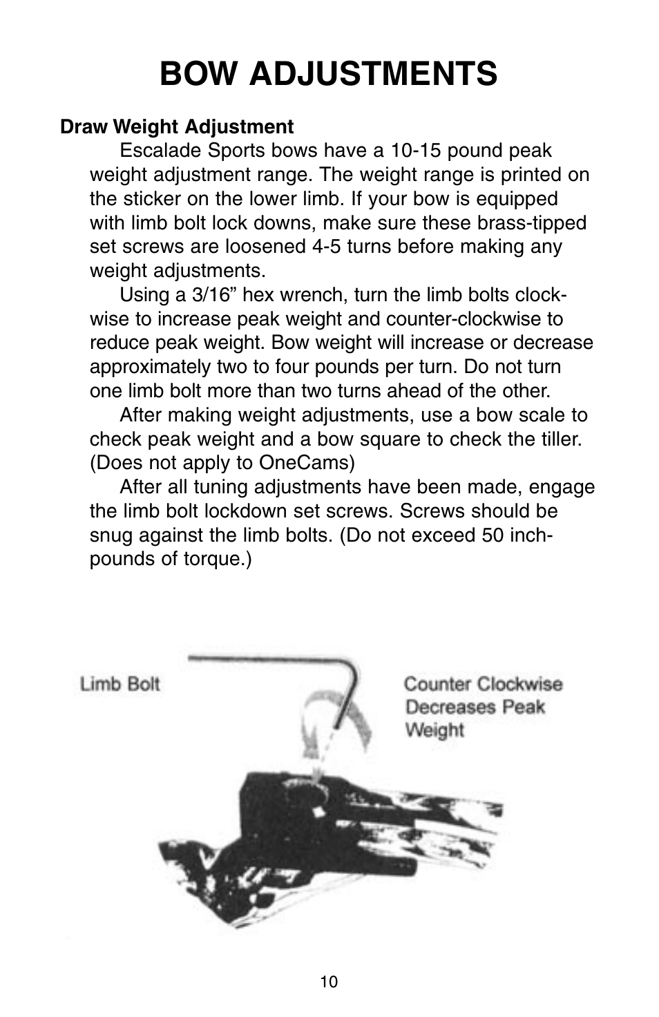 Bow adjustments | Bear Archery Compound Bow 2004 User Manual | Page 10 / 40