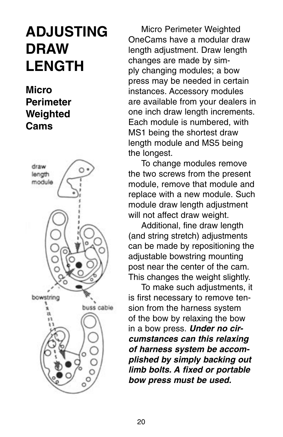 Adjusting draw length | Bear Archery Compound Bow 2004 User Manual | Page 20 / 40