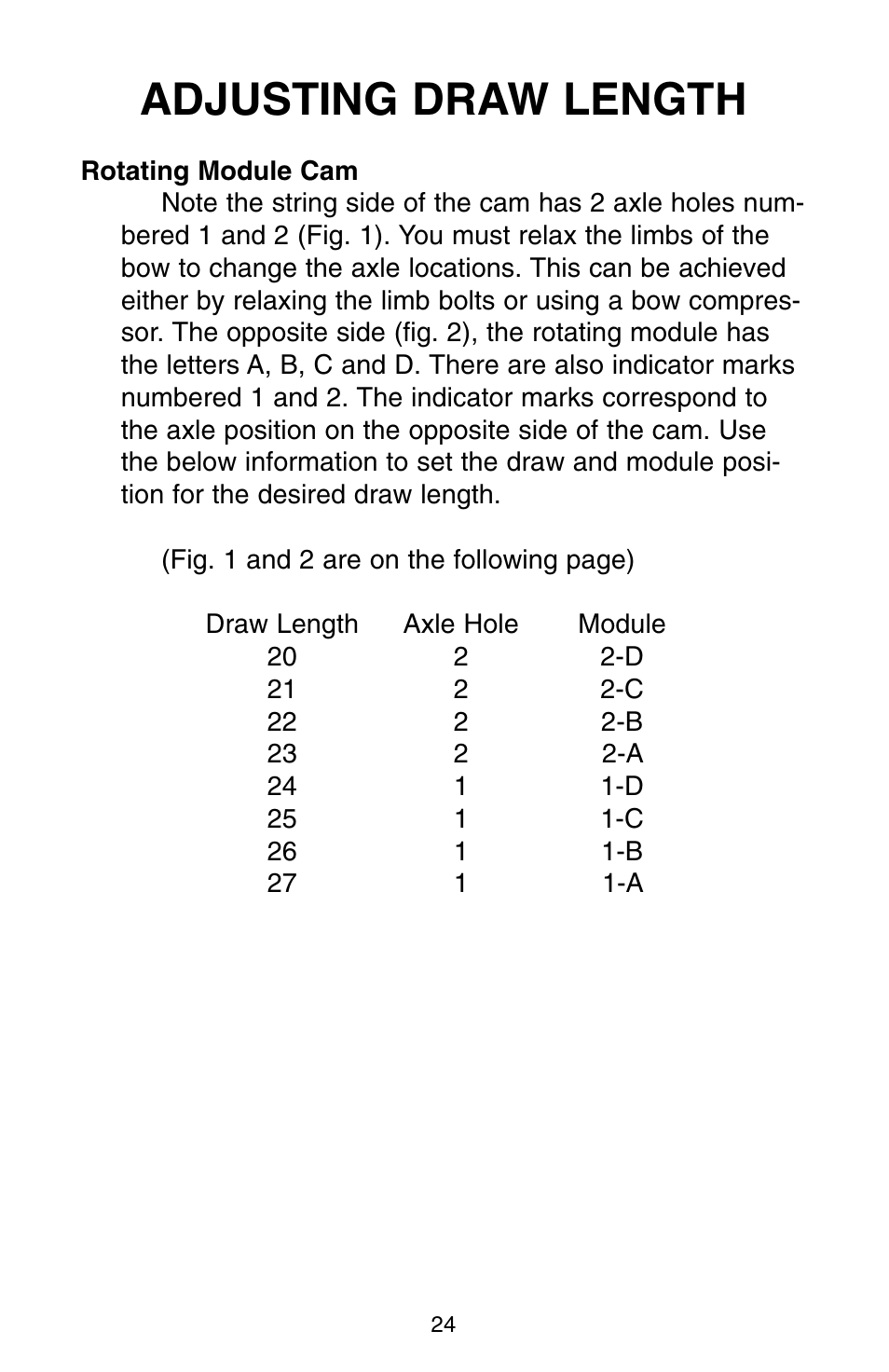 Adjusting draw length | Bear Archery Compound Bow 2004 User Manual | Page 24 / 40