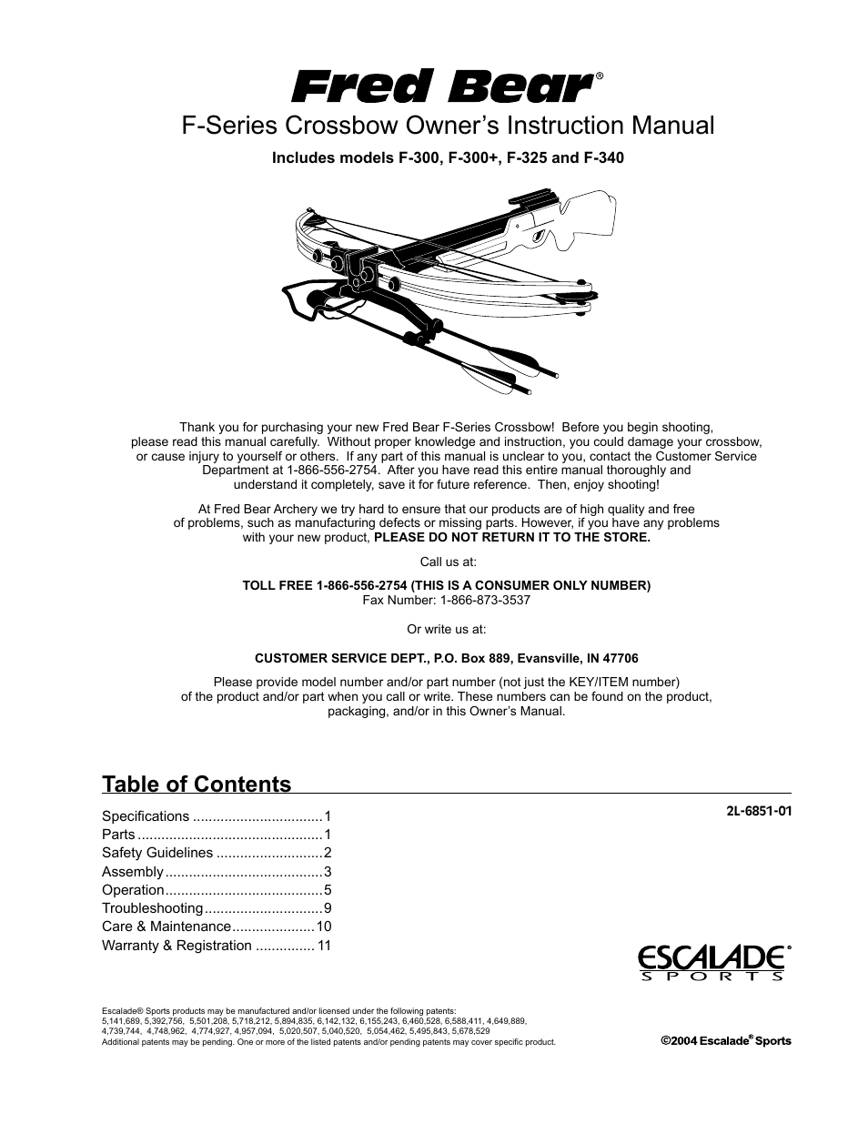 Bear Archery F-Series Crossbow 2004 User Manual | 12 pages